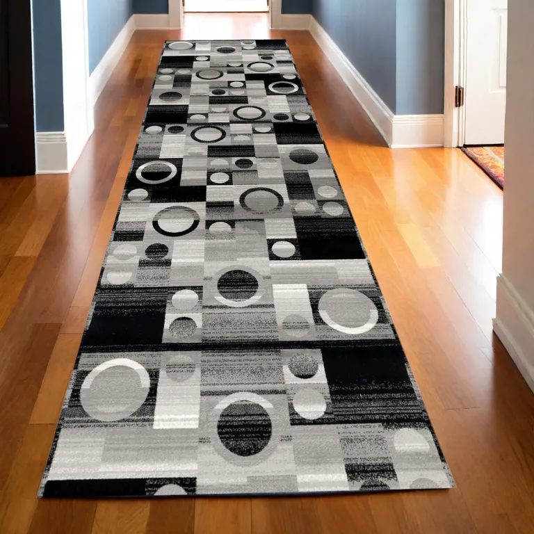 Gray Blocks and Rings Runner Rug Photo 3