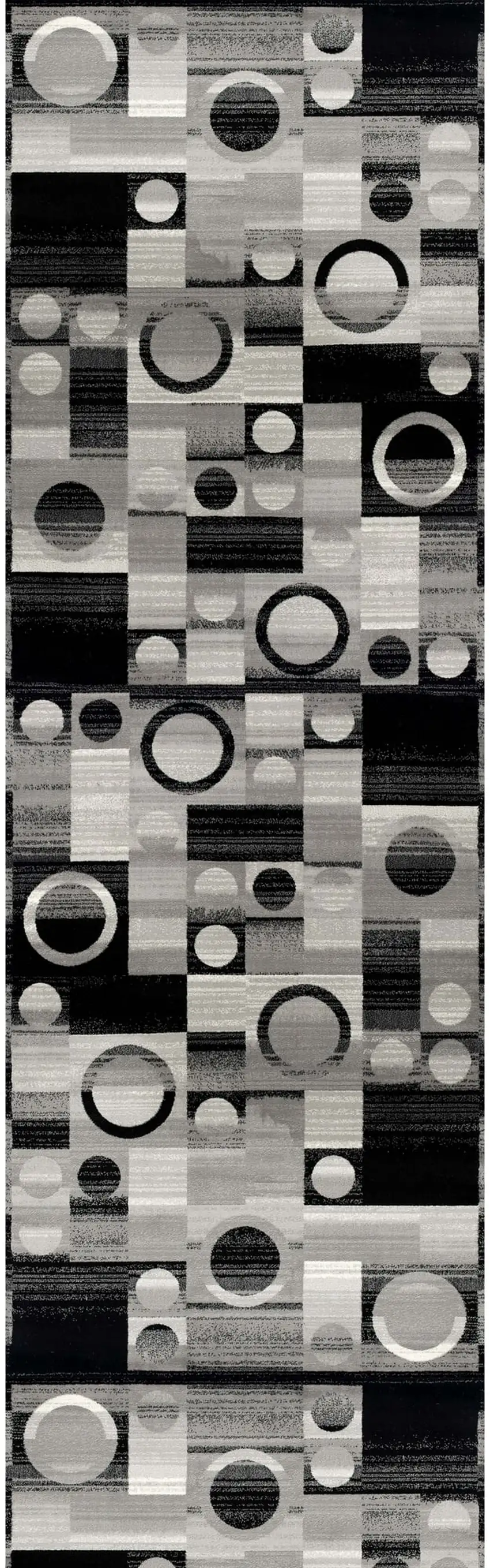 10' Black Gray and White Geometric Power Loom Distressed Runner Rug Photo 1