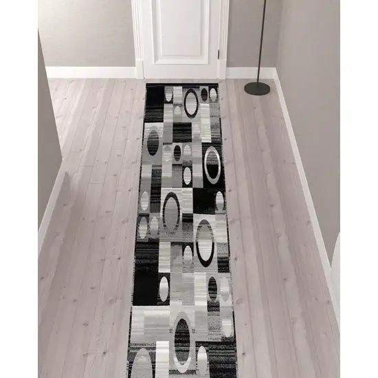 Gray Blocks and Rings Runner Rug Photo 7