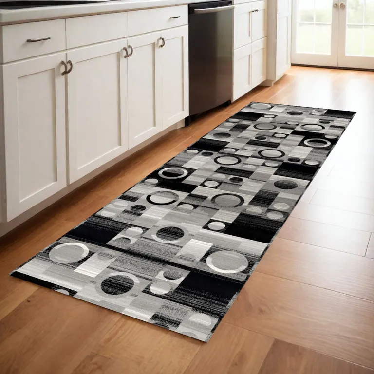 Gray Blocks and Rings Runner Rug Photo 1