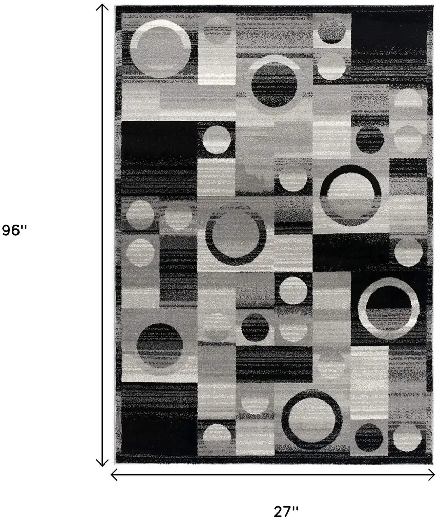 2' X 8' Gray Blocks And Rings Runner Rug Photo 8