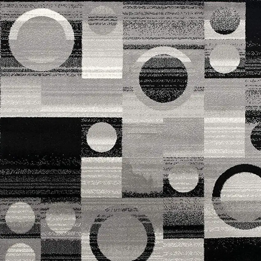 2' X 8' Gray Blocks And Rings Runner Rug Photo 9