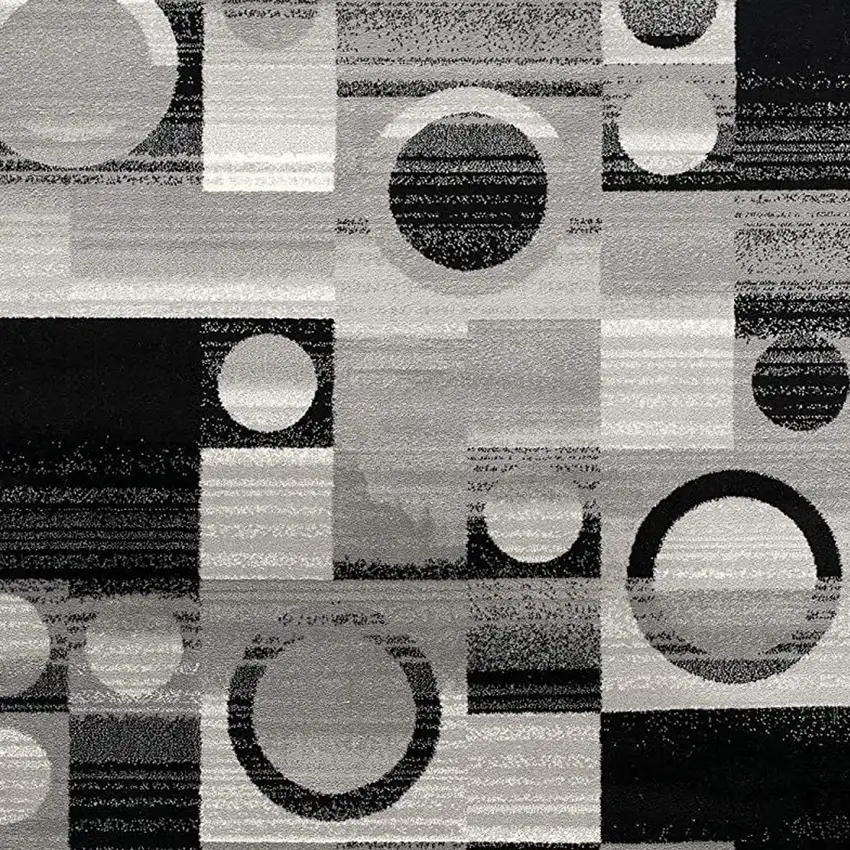 2' X 8' Gray Blocks And Rings Runner Rug Photo 5