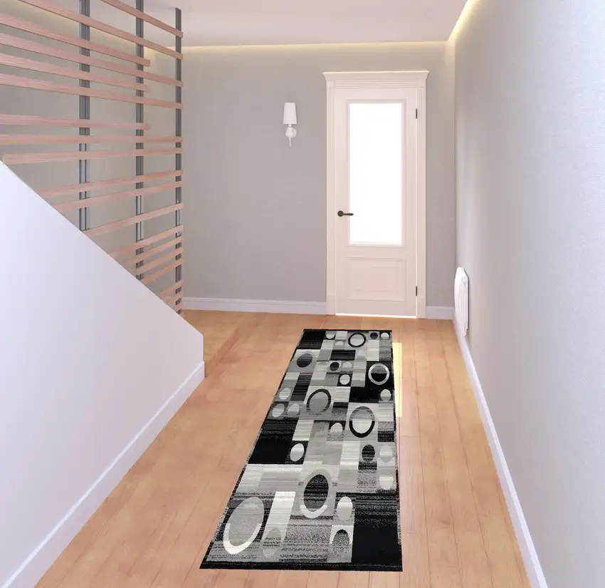 Gray Blocks and Rings Runner Rug Photo 7