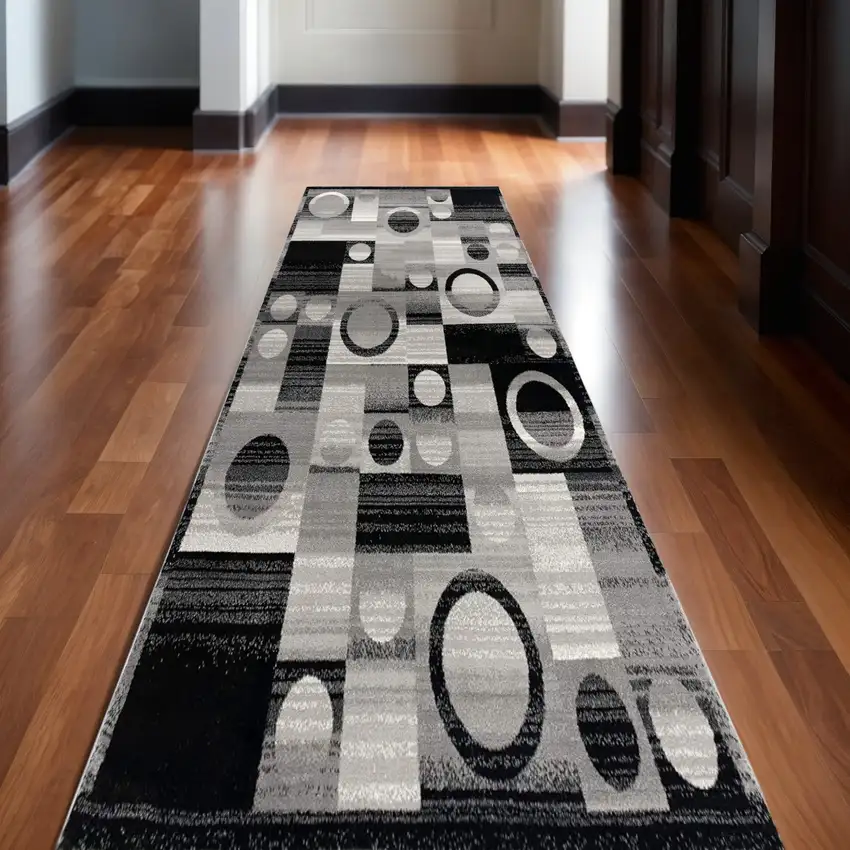 10' Gray Abstract Power Loom Runner Rug Photo 2