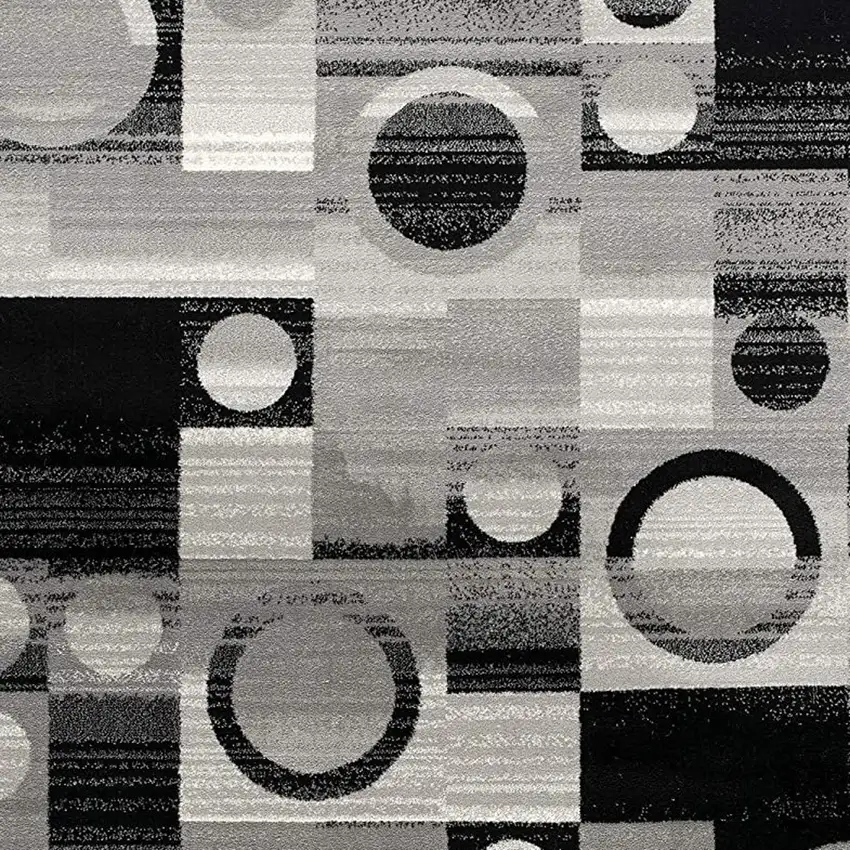 13' Black Gray And White Abstract Shag Runner Rug Photo 4