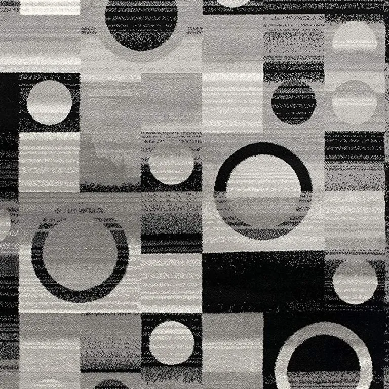 Gray Blocks and Rings Runner Rug Photo 4