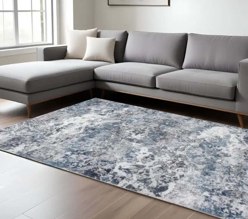 Blue and Gray Abstract Area Rug Photo 1
