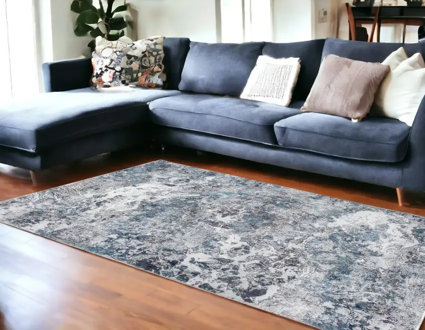 Blue And Gray Abstract Dhurrie Area Rug Photo 1