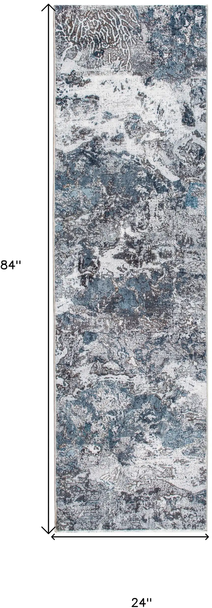 Blue and Gray Abstract Runner Rug Photo 3