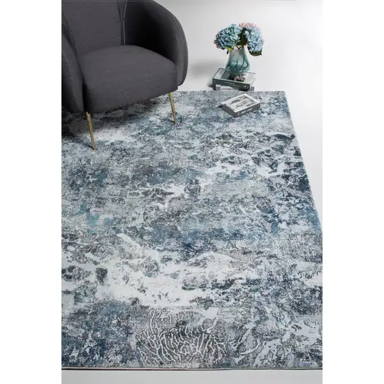 8' Blue And Gray Abstract Runner Rug Photo 9