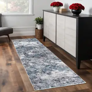 Photo of Gray Blue Abstract Galaxy Runner Rug