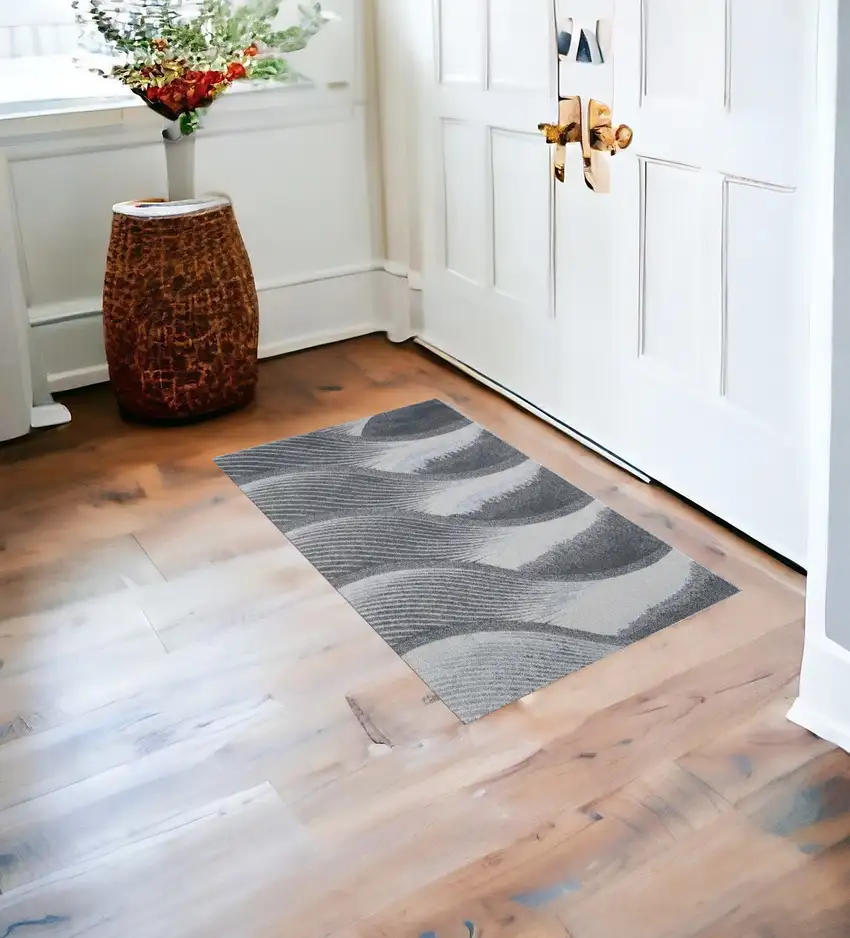 Blue And Gray Abstract Dhurrie Area Rug Photo 1