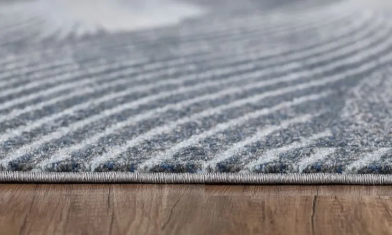 Gray Blue Abstract Waves Modern Area Rug Photo 3