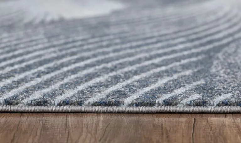Gray Blue Abstract Waves Modern Area Rug Photo 4