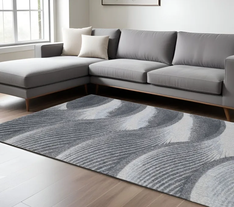 Gray Blue Abstract Waves Modern Area Rug Photo 5