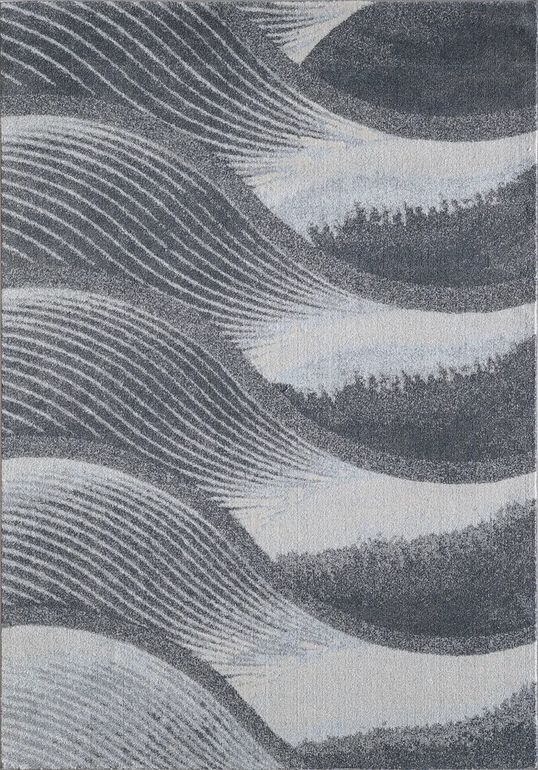 Gray Blue Abstract Waves Modern Area Rug Photo 4