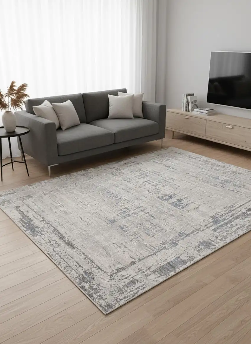 Gray Blue And Beige Abstract Area Rug Photo 1