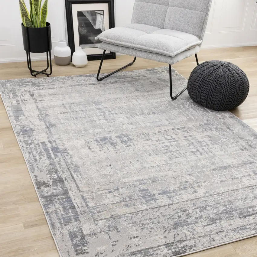 Gray Blue And Beige Abstract Area Rug Photo 6