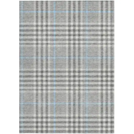 Gray Blue And Beige Plaid Washable Indoor Outdoor Area Rug Photo 5