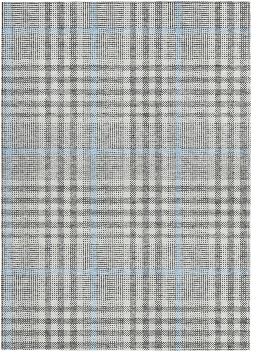 Gray Blue And Beige Plaid Washable Indoor Outdoor Area Rug Photo 5