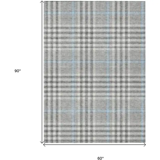 Gray Blue And Beige Plaid Washable Indoor Outdoor Area Rug Photo 7