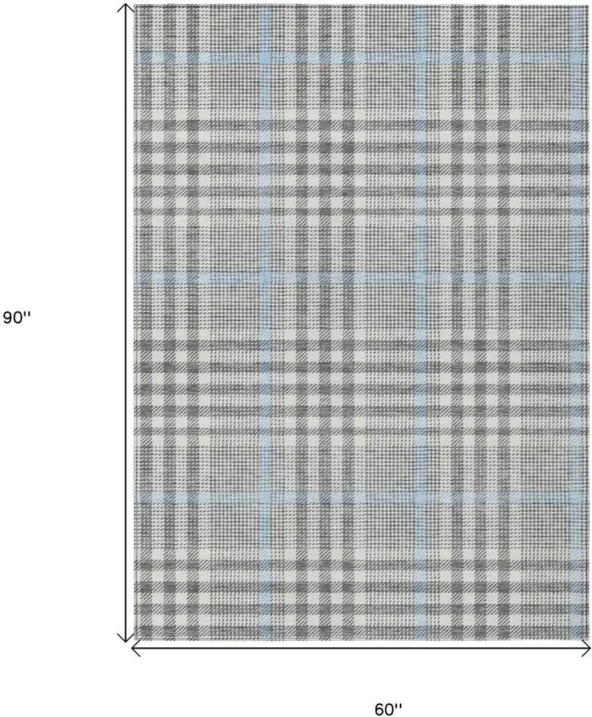 Gray Blue And Beige Plaid Washable Indoor Outdoor Area Rug Photo 7