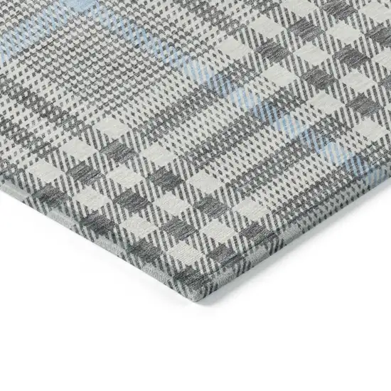 Gray Blue And Beige Plaid Washable Indoor Outdoor Area Rug Photo 4