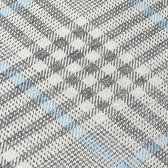Gray Blue And Beige Plaid Washable Indoor Outdoor Area Rug Photo 8