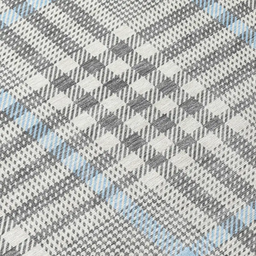Gray Blue And Beige Plaid Washable Indoor Outdoor Area Rug Photo 8