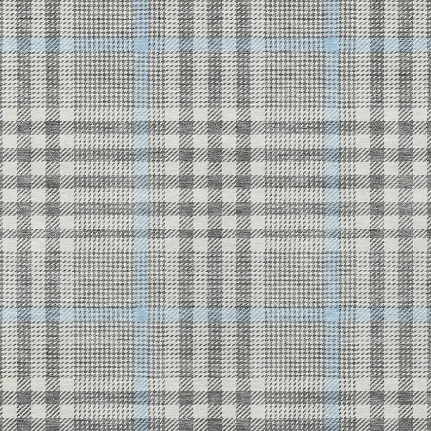Gray Blue And Beige Plaid Washable Indoor Outdoor Area Rug Photo 5