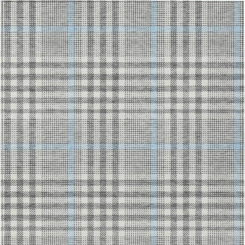Gray Blue And Beige Plaid Washable Indoor Outdoor Area Rug Photo 6