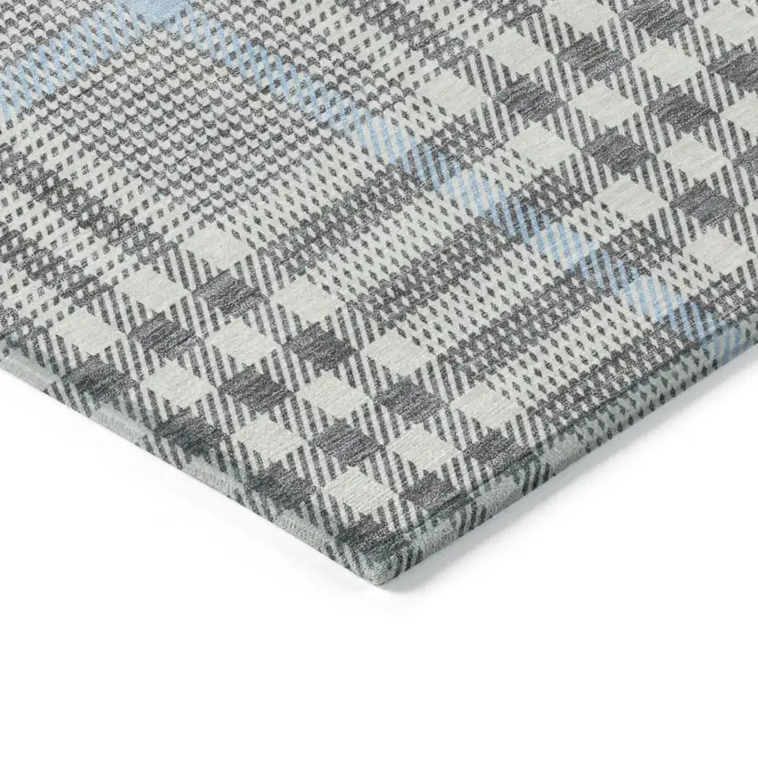 Gray Blue And Beige Plaid Washable Indoor Outdoor Area Rug Photo 4