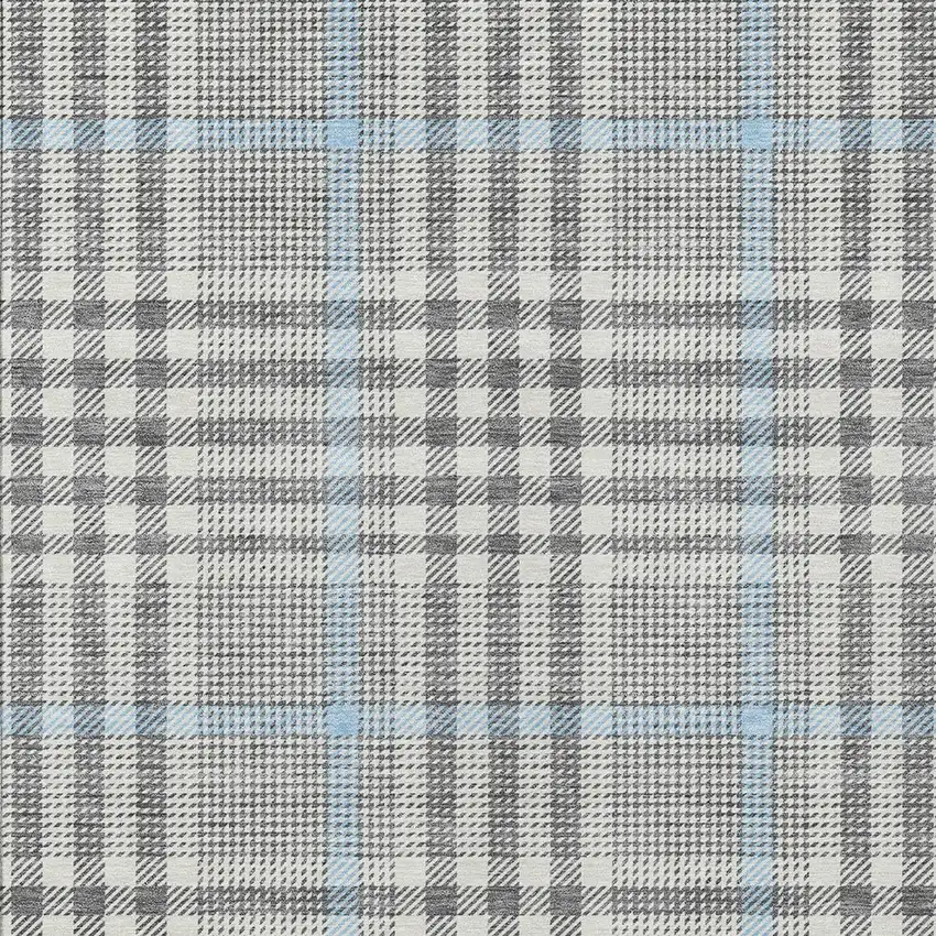Gray Blue And Beige Plaid Washable Indoor Outdoor Area Rug Photo 5