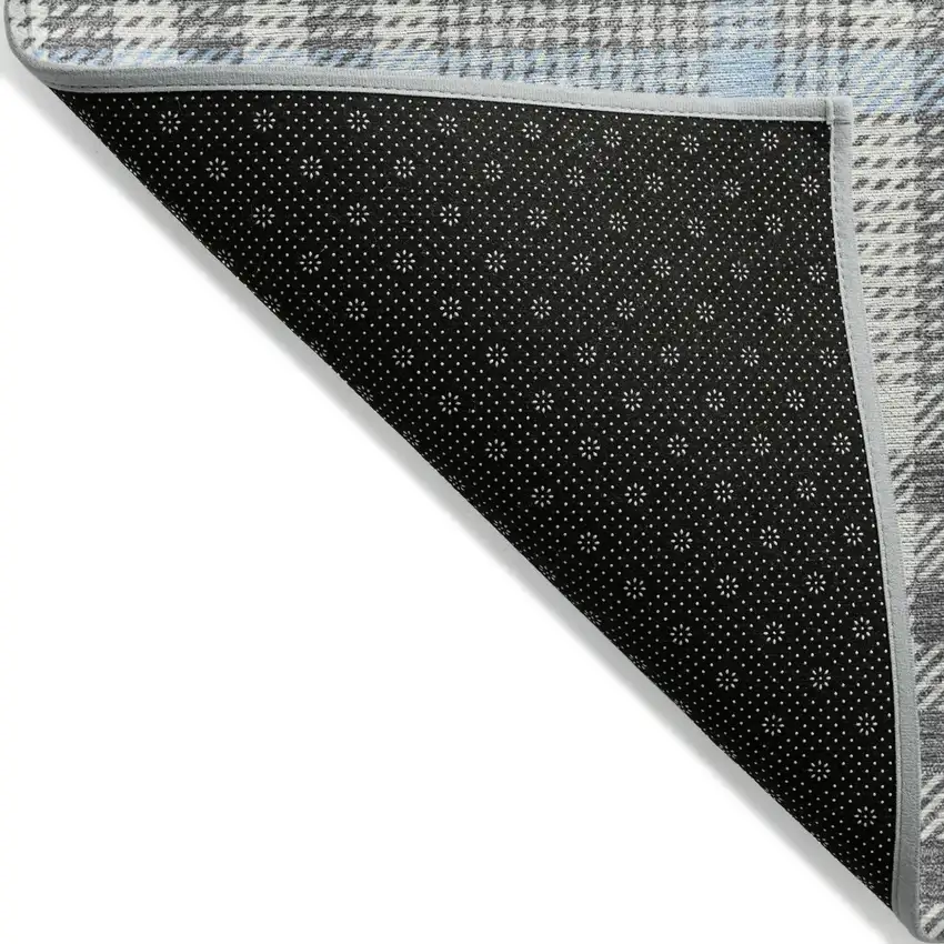 Gray Blue And Beige Plaid Washable Indoor Outdoor Area Rug Photo 3