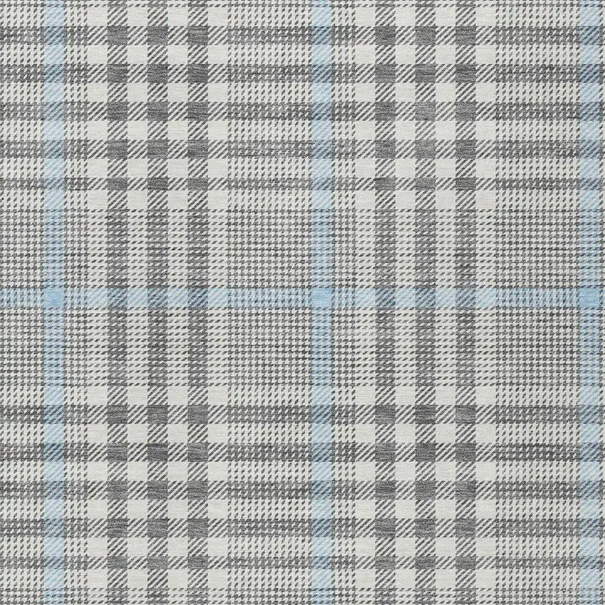 Gray Blue And Beige Plaid Washable Indoor Outdoor Area Rug Photo 5