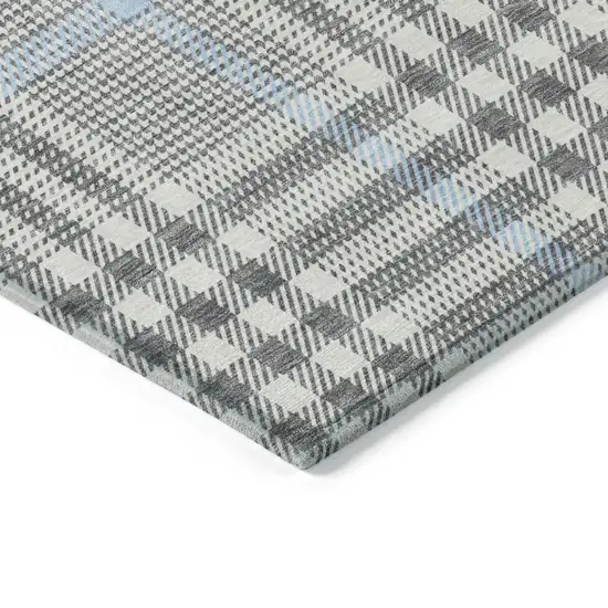 Gray Blue And Beige Plaid Washable Indoor Outdoor Area Rug Photo 4