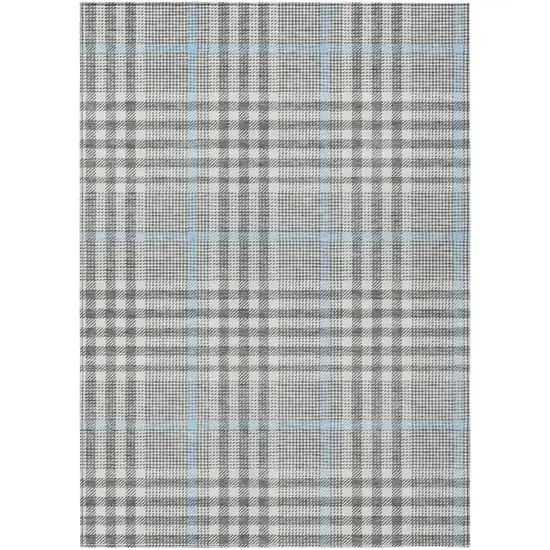 Gray Blue And Beige Plaid Washable Indoor Outdoor Area Rug Photo 2