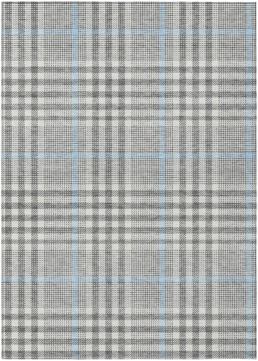Gray Blue And Beige Plaid Washable Indoor Outdoor Area Rug Photo 2
