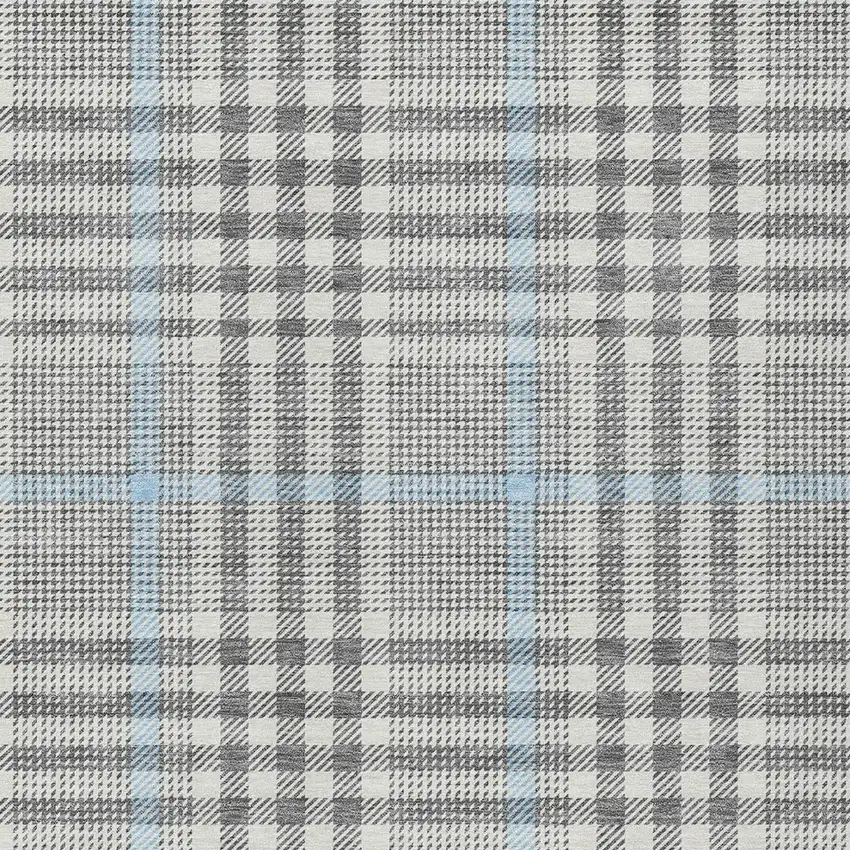 Gray Blue And Beige Plaid Washable Indoor Outdoor Area Rug Photo 5