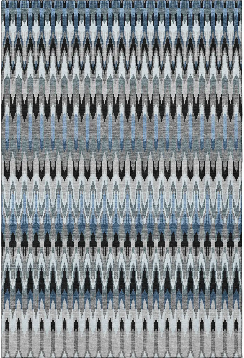 Gray Blue And Black Southwestern Washable Area Rug With UV Protection Photo 4