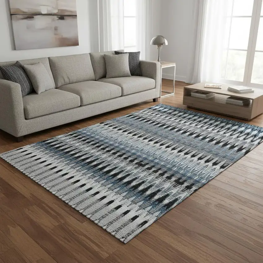 Gray Blue And Black Southwestern Washable Area Rug With UV Protection Photo 2
