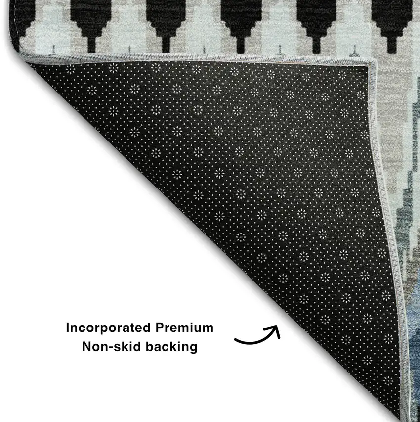 Gray Blue And Black Southwestern Washable Area Rug With UV Protection Photo 7
