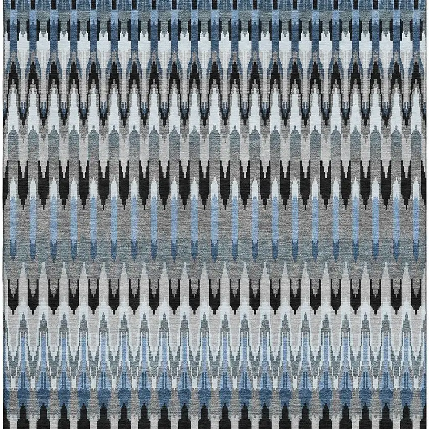 Gray Blue And Black Southwestern Washable Area Rug With UV Protection Photo 4