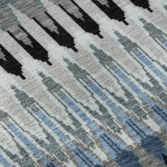 Gray Blue And Black Southwestern Washable Area Rug With UV Protection Photo 9