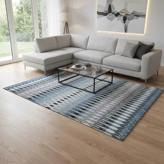 Gray Blue And Black Southwestern Washable Area Rug With UV Protection Photo 2