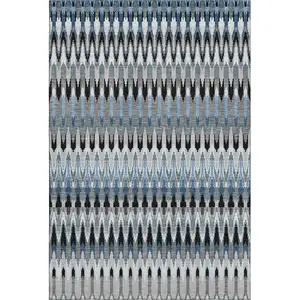 Photo of Gray Blue And Black Southwestern Washable Area Rug With UV Protection