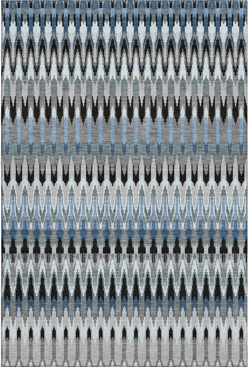 Gray Blue And Black Southwestern Washable Area Rug With UV Protection Photo 1