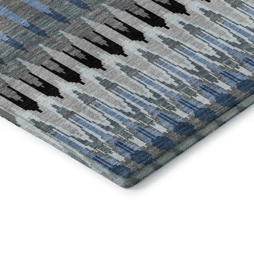Gray Blue And Black Southwestern Washable Area Rug With UV Protection Photo 7