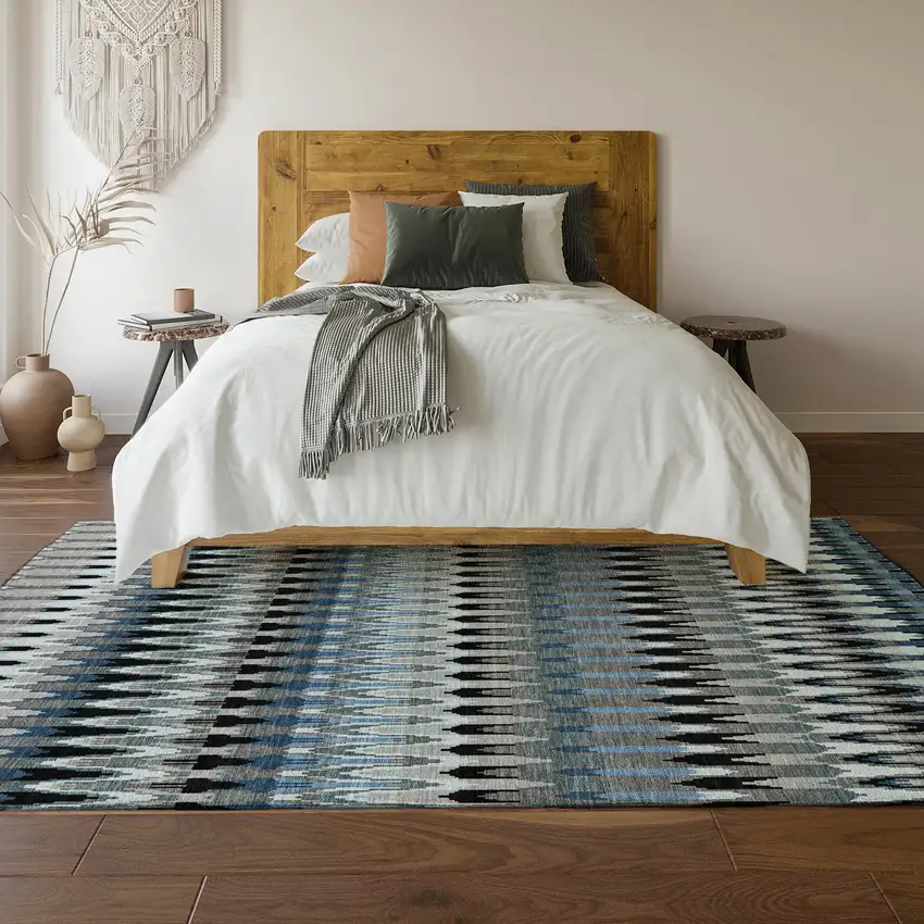 Gray Blue And Black Southwestern Washable Area Rug With UV Protection Photo 5